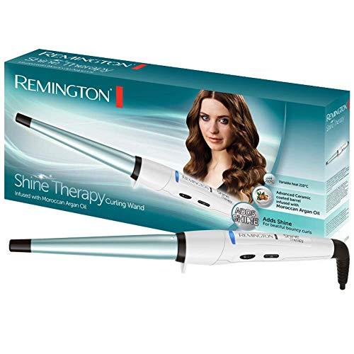 Remington Shine Therapy CI53W - Rizador de Pelo, Cerámica Avanzada con Aceite de Argán, 8 Ajustes, Blanco y Azul