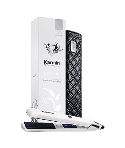 Karmin Salon Series - Plancha de pelo / cabello profesional de ceramica 100% pura para hacer ondas, alisar, rizar - con funda terminca, para peluqueria y voltaje dual ideal para viajar