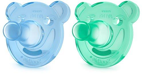 Philips Avent Soothie - Pack de 2 Chupetes calmantes de silicona médica, sin BPA, de 0 a 3 meses, niño, color azul y verde