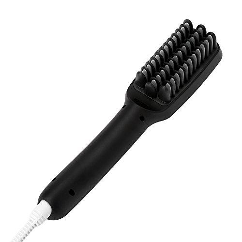 Anself Cepillo iónico de pelo,2 en 1 peine y plancha para alisar cabello (LED pantalla,de silicona y PTC,enchufe UE,color negro)