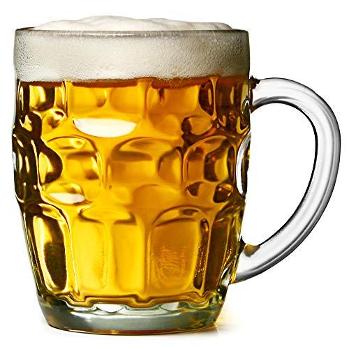 Bar@Drinkstuff - El hoyuelo británico gran taza - pack de 4 | hoyuelo tazas, jarras de cerveza, jarras de cerveza, hoyuelo tazas, jarra de vidrio | jarras de cerveza cristal tradicional | jarras de cerveza con hoyuelos