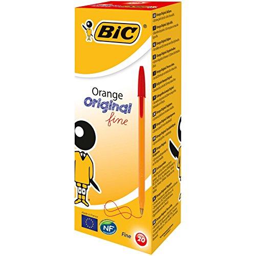 BIC Orange Original Fine bolígrafos punta fina (0,8 mm) - Rojo, Caja de 20 unidades