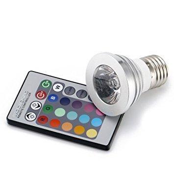 Bombilla eléctrica LED E27 con mando a distancia, multicolor