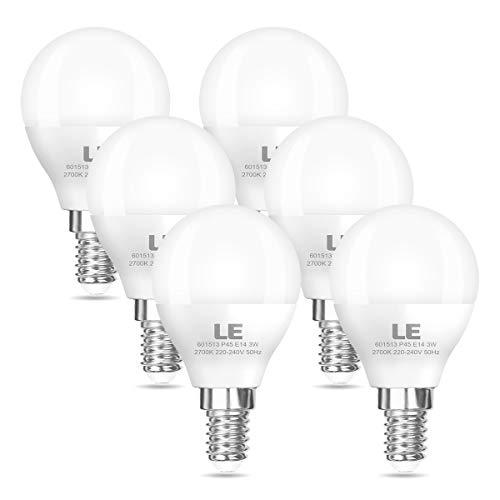 LE Bombillas LED E14, 3W equivalente a bombilla incandescente de 25W, 250 lúmenes, blanco cálido 2700 K, IP45, bombillas LED de tornillo Edison, paquete de 6