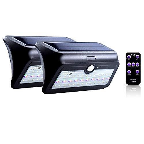 Bonlux 5-Modos Luz Exterior Solar LED Foco Impermeable Lámpara de Pared con Sensor de Movimiento de 600lm (Luz Fría + Luz RGB, 2-Unidades)