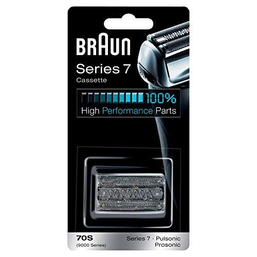 Braun Cassette70S - Recambio para Afeitadora Eléctrica Hombre Series 7 Generación Actual y Antigua, y Pulsonic, Set de Láminas de Recambio y Portacuchillas, Color Plata