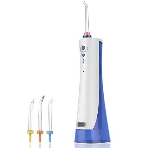 Breett Irrigador dental electrónico portátil e impermeable,Blanco con Azul