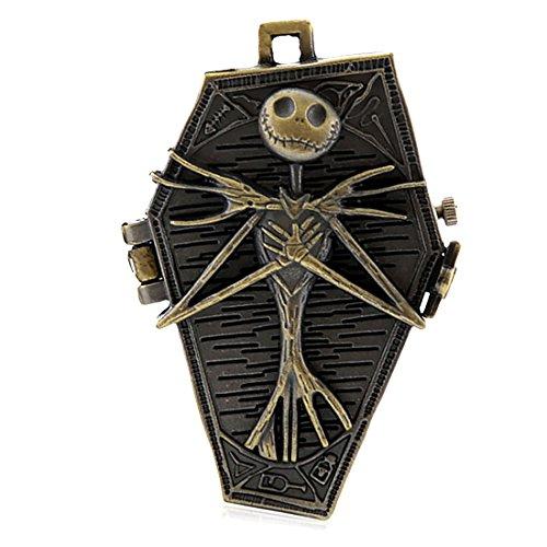 Reloj de bolsillo, diseño de calavera, aleación, cadena de eslabones torcidos, estilo envejecido, para Halloween, color bronce