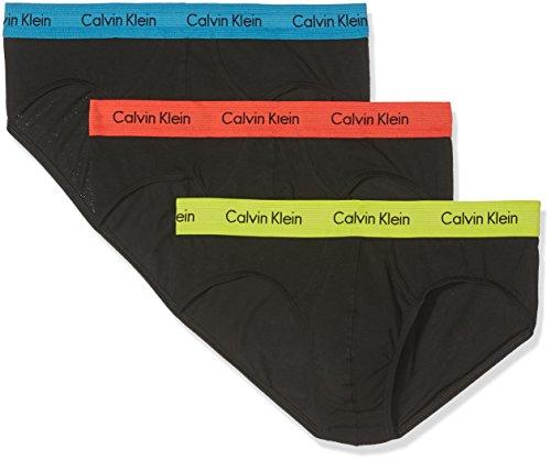 Calvin Klein 3P Hip Brief Calzoncillos, Multicolor (Black W Rebel/Vibration/Blue Jay Wb), Medium (Pack de 3) para Hombre