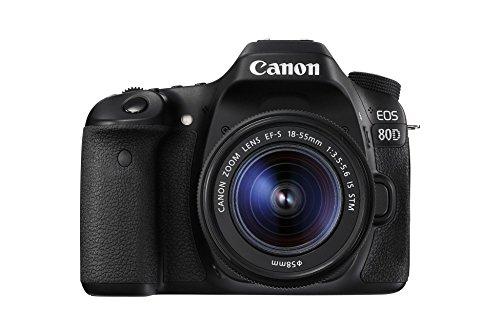 Canon EOS 80D - Cámara réflex Digital de 24.2 MP (Pantalla táctil de 3", Video Full HD, Enfoque automático, WiFi) Negro - Kit Cuerpo con Objetivo Canon EF 18-55 mm f/3.5-5.6 IS