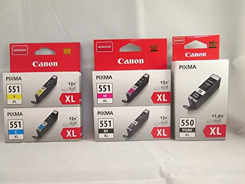 Canon PG-550XL+CLI-551XL 5 Cartuchos de tinta original BK/C/M/Y/PGBK XL para Impresora de Inyeccion de tinta Pixma MX725-MX925-MG5450-MG5550-MG5650-MG6350-MG6450-MG6650-MG7150-MG7550-iP7250-iP8750-iX6850