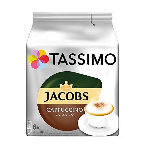 Tassimo Cápsulas de Café Jacobs Cappuccino, Café Molido de Tueste Natural, Café con Leche, Certificado Rainforest Alliance, 5 x 16 T-Discs