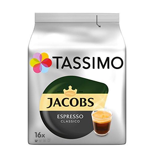 Tassimo Cápsulas de Café Jacobs Espresso, Café Molido de Tueste Natural, Certificado Rainforest Alliance, 5 x 16 T-Discs