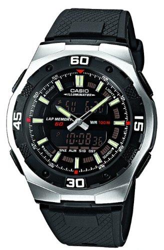 CASIO AQ-164W-1AVES - Reloj de caballero analógico y digital, correa de resina color negro (con cronómetro, alarma, luz)