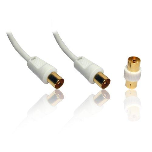 CDL Micro - Cable coaxial para antena de televisión (conectores macho dorados, incluye adaptador hembra a hembra, 5 m) (importado)