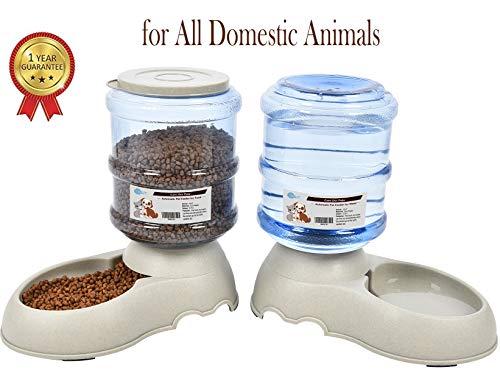YGJT Comederos Automáticos de Alimentos/Fuente de Agua Automática para Perros Gatos y Mascotas- 2 Piezas- 3.75L Cuenco Accesorio Dispensador para Mascotas (sin Necesidad de Batería)