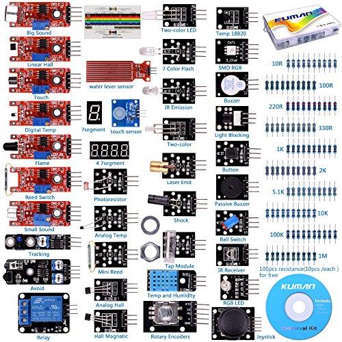 kuman para Arduino Kit, para Arduino-R3 Raspberry Pi 3 Mega 2560 R3, 37 en 1 Módulo Sensor Proyectos para Arduino Starter Kit K5 (Updated Version)