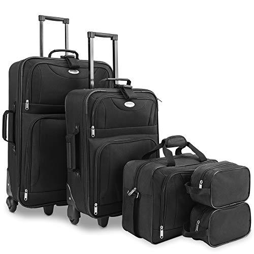 Deuba Conjunto de equipaje de viaje 5 piezas 2 maletas 1 bolsa 2 bolsas de maquillaje con ruedas asas mango telescópico