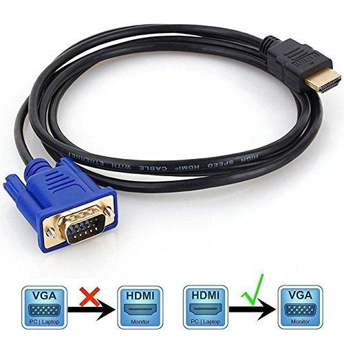 Cable conversor DHS de HDMI a VGA, de 1.8 m 1080p. Convierte HDMI macho a VGA macho D-SUB de 15 pines M/M Cable Adaptador de conector HDMI A VGA. Cable de transmisión unidireccional