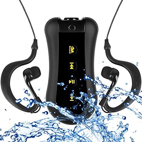 COOSA 4GB / 8GB impermeable natación reproductor de música Waterproof Reproducto MP3 con Waterproof auriculares, radio FM para la natación y otras actividades deportivas (1negro, 8GB)