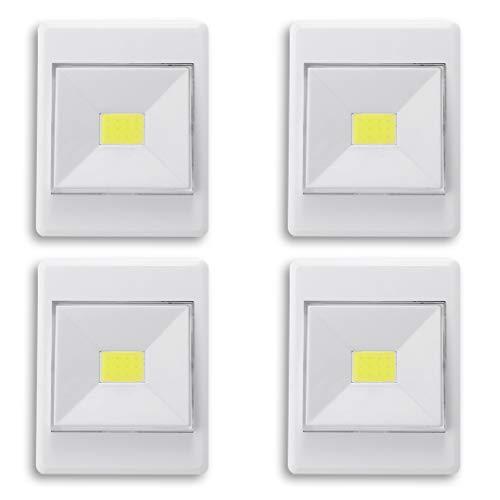 Kurtzy 4 Pack de interruptor de luz LED - Inalambrico con bateria COB Led de luz - Inalambrico Led de luz para pasillos, dormitorios, lectura nocturna - Smart Bright Led Switch