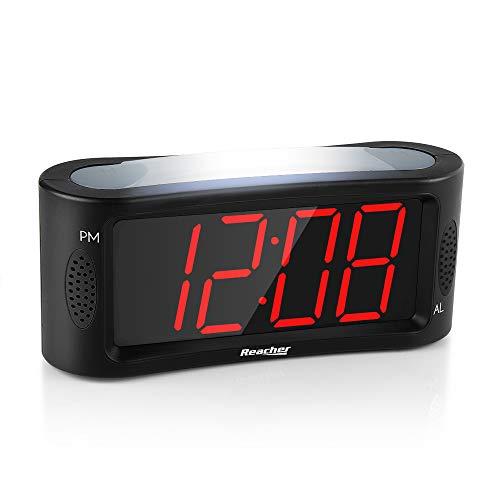Despertador Digital, Reacher LED Reloj despertador con luz nocturna, Función Snooze, Atenuador de brillo de rango completo, 4,9 pulgadas Pantalla grande de dígitos rojos, alimentación eléctrica, Negro