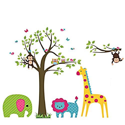 Discountfan Large Colorful Tree & Jungle Animals Wall Sticker Nursery Bedroom Wall Art Decor Cute Giraffe Monkey Owl Tree Art Wall Stickers Kids Room Removable Decal Baby Bedroom Wall Art by kiwigo