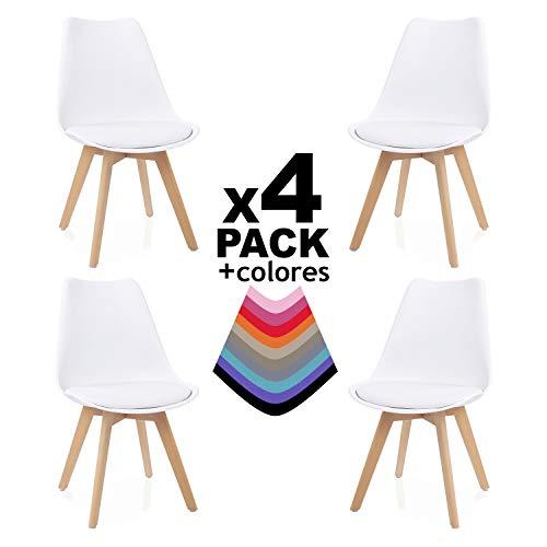 duehome Bench Pack de 4 sillas, Madera de Haya, 49 x 53.5 x 83 cm, Blanco