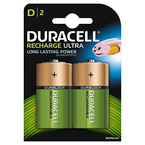 Duracell Ultra - Pilas recargables D 3000 mAh, paquete de 2 unidades