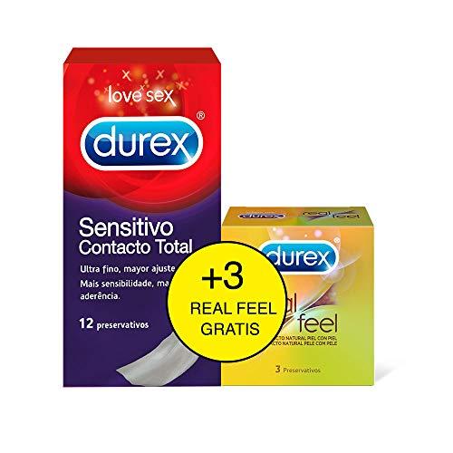 Durex Preservativos Sensitivo Contacto Total 12 unidades + 3 preservativos Real Feel de regalo