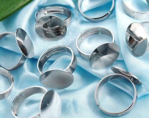 Ecloud Shop 10 piezas Anillo de moda ajustable plateado anillo de plata con base en blanco 16 mm