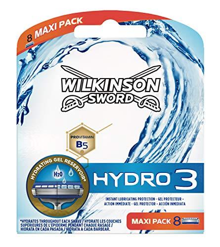 Wilkinson Sword Hydro 3 - Cargador de 8 cuchillas de afeitar masculinas de tres hojas Hydro 3 con dosificador de gel para una maxima hidratacion