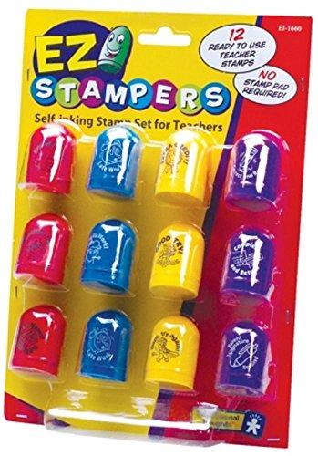 Educational Insights Ez Stampers - Juego de sellos de caucho con tinta incorporada para profesores