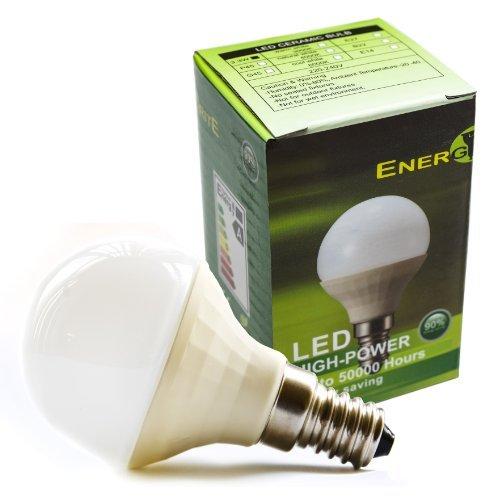 EnergyBrite - Bombilla led (3,3 W, SES/E14, cerámica, forma de pelota de golf, luz blanca cálida, 3000 k, rosca Edison pequeña, bajo consumo)