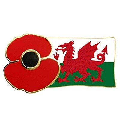 England Rugby - Pin, diseño de amapola y bandera de Gales