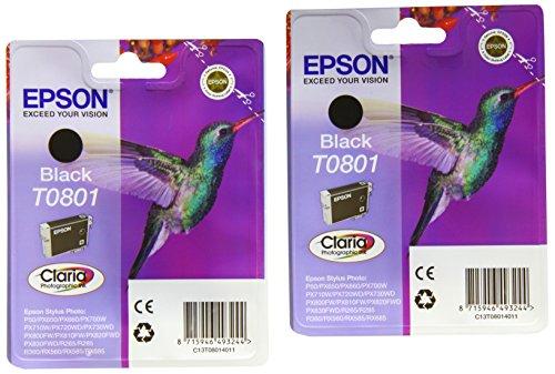 Epson T0801 - Pack 2 x cartuchos de tinta para impresoras Epson D78 Stylus, color negro, Ya disponible en Amazon Dash Replenishment