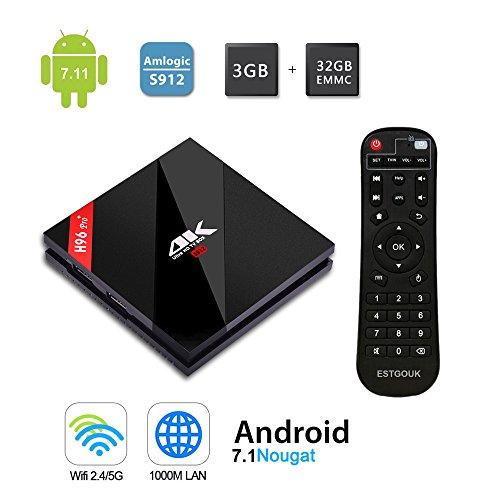 [3GB/32GB/4K] ESTGOUK H96 Pro Plus Android 7.1 TV Box with Amlogic S912 64 Bits Octa-Core CPU,Smart 4K Ultra HD TV Box Support 3D Dual WiFi 2.4G/5.0G Bluetooth 4.1 LAN 1000M