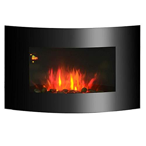 Chimenea Eléctrica con Calefacción y Llama LED Decorativa - Acero Inoxidable - Color Negro - 65x11,2x52cm
