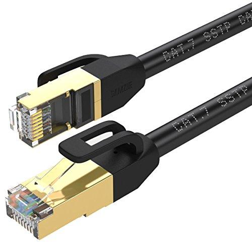 Cable de Ethernet Cat 7, Cable de Red Chapado en Oro, de Alta Velocidad de 10 Gbps, con Conector RJ45 para módem, Router, Panel de conexión, Ordenador, portátil y Caja de televisión Digital 5 m Negro