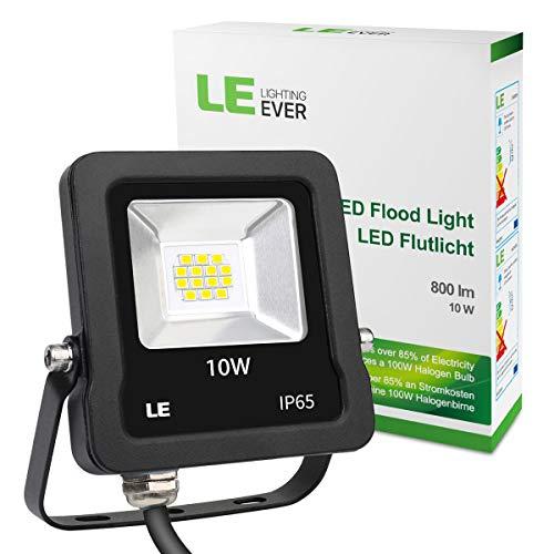 LE Foco Proyector LED de 10W, 800 Lúmenes, Blanco Frío 5000K, Resistente al agua IP65, Luces Exteriores, Ideal para Jardín, Garaje, Hotel, Patio, etc.