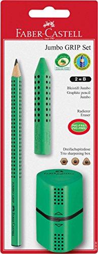 Faber-Castell 580090 Jumbo Grip Set - Juego de lápiz, lápiz de grafito y sacapuntas, color verde