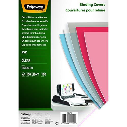 Fellowes Portadas para encuadernar de PVC transparente, formato A4, 150 micras, pack de 100