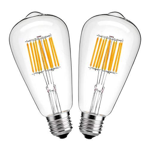 HzSane ST64 10W LED Filamento Bombilla, Vendimia Edison Estilo, 2700K blanco cálido, 1000 LM, base E27, 100W bombillas incandescentes equivalente, 2-pack