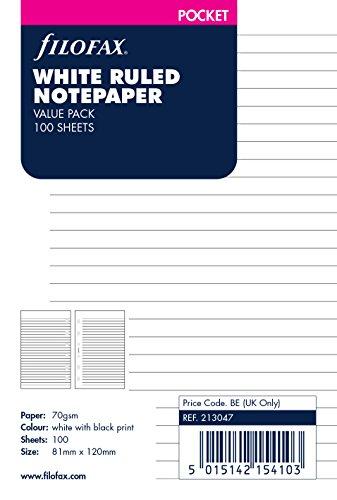 Filofax Pocket - Recambio para agenda de anillas, hojas rayadas para notas, paquete de oferta, color blanco