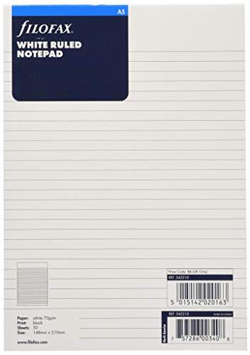 Filofax 342210 - Recambio de agenda (50 hojas, A5), color blanco con impresión en negro