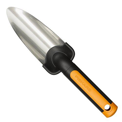 Fiskars Trasplantadora premium, 27 cm, Pala de acero inoxidable, Negro/Naranja, 1000727