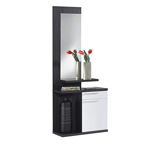 Habitdesign 016746G  Kendra - Recibidor con espejo, mueble de entrada, medidas: 186 x 61 x 29 cm de fondo, color gris ceniza y blanco brillo