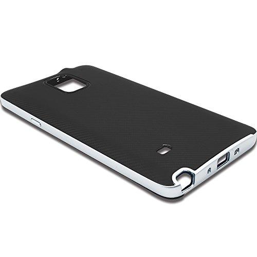 Samsung Galaxy Note 4 Funda, Protección interna TPU Flexible [Ultra Resistente] Marco Exterior Rígido PC efecto Metal [Anti Golpes] Carcasa Híbrida Bumper Galaxy Note 4 - Plata