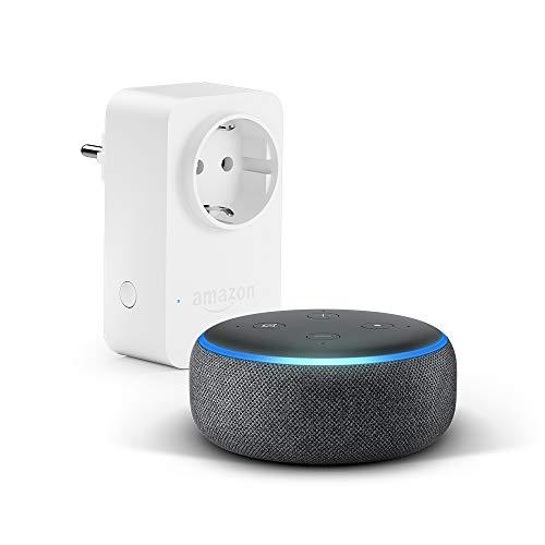 Echo Dot (3.ª generación), tela de color antracita + Amazon Smart Plug, compatible con Alexa
