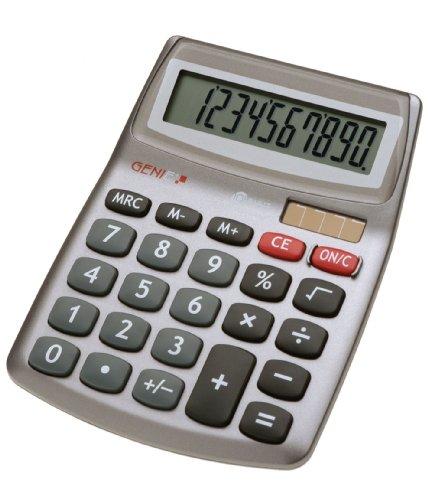 Genie 540 - Calculadora con pantalla inclinada de 10 dígitos (panel solar y batería), color plateado